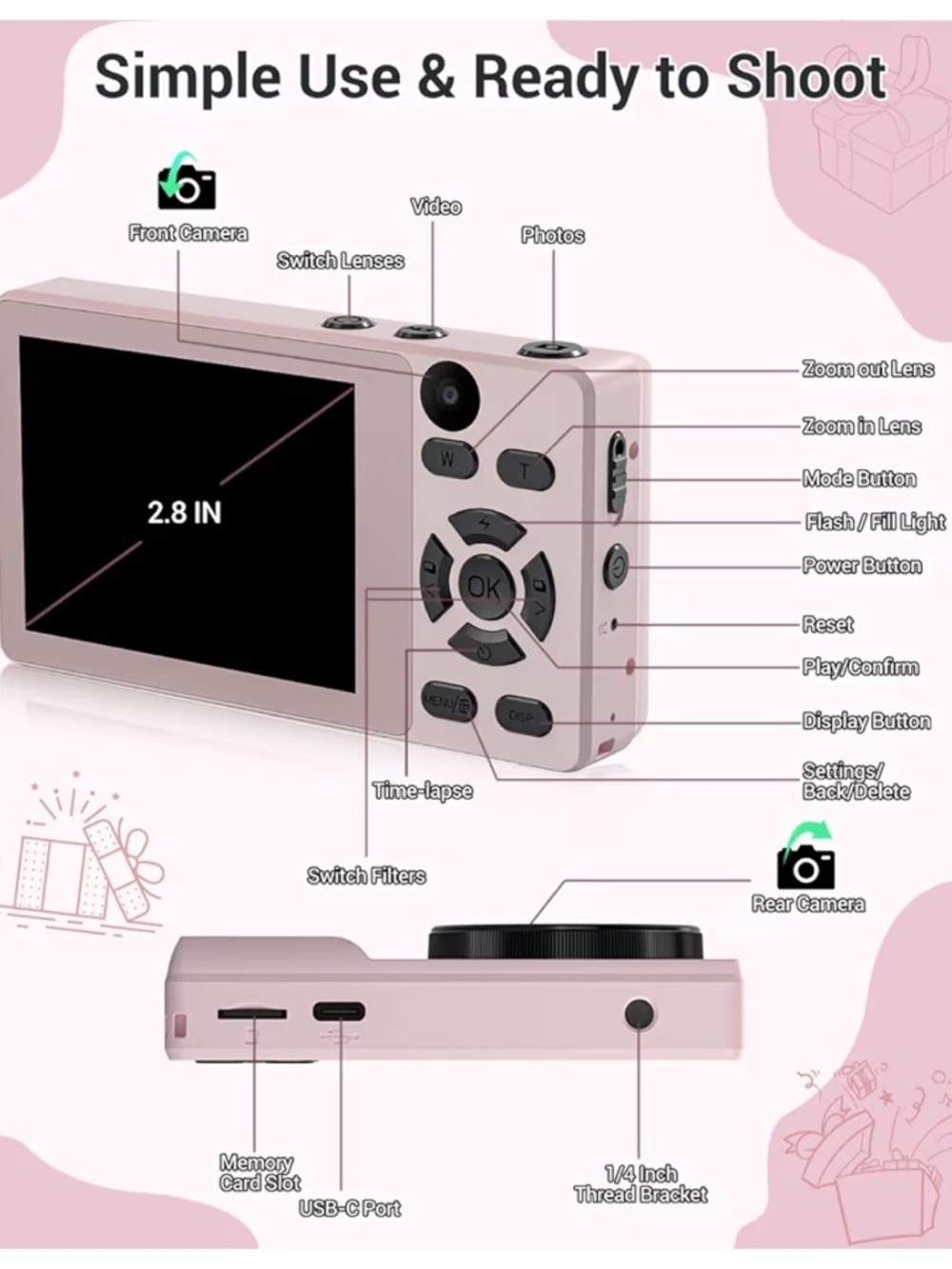 Pink Digital Camera 4K Ultra HD - 18x Zoom - Picture 5 of 5